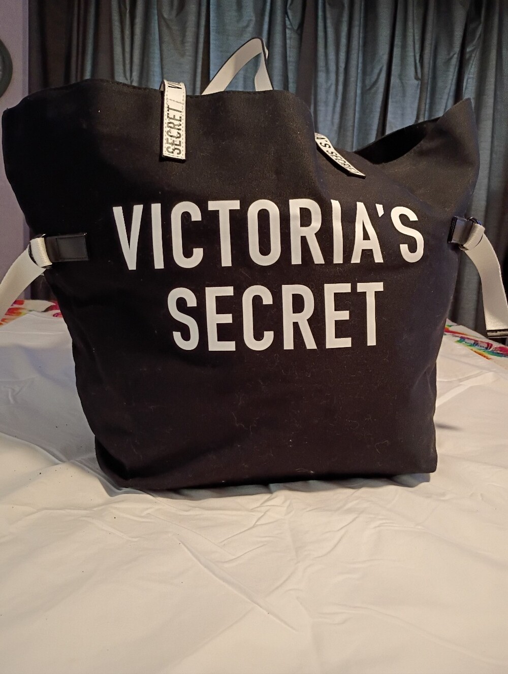 Victoria's Secret Black Canvas Tote with White Logo